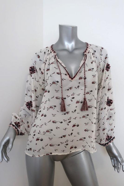 Ulla Johnson Blouse Lida White Embroidered Floral Print Silk Size 0 Peasant Top available at CelebrityOwned.com img_1