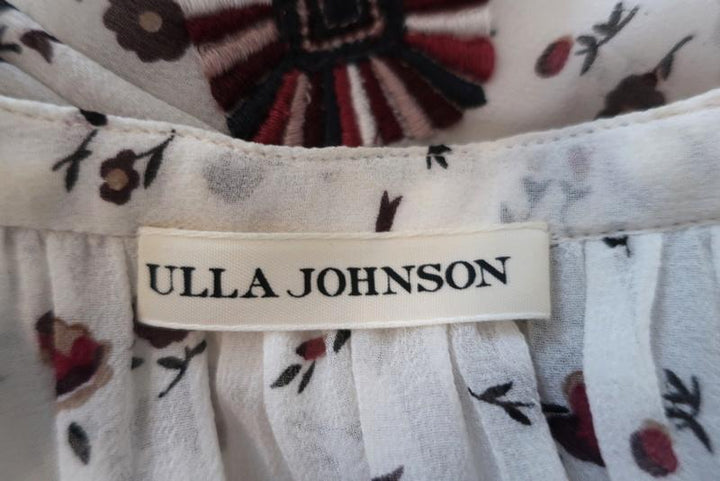 Ulla Johnson Blouse Lida White Embroidered Floral Print Silk Size 0 Peasant Top available at CelebrityOwned.com img_9