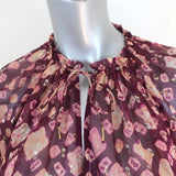 Ulla Johnson Blouse Nailah Bordeaux Lurex Printed Silk Size 0 Long Sleeve Top available at CelebrityOwned.com img_2