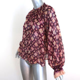 Ulla Johnson Blouse Nailah Bordeaux Lurex Printed Silk Size 0 Long Sleeve Top available at CelebrityOwned.com img_3