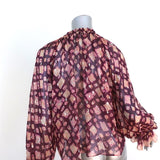 Ulla Johnson Blouse Nailah Bordeaux Lurex Printed Silk Size 0 Long Sleeve Top available at CelebrityOwned.com img_5