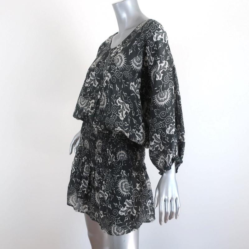Ulla Johnson Dress Batu Charcoal Floral Print Cotton Size 2 Smocked Waist Mini available at CelebrityOwned.com img_3