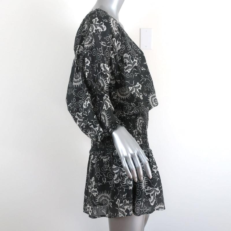Ulla Johnson Dress Batu Charcoal Floral Print Cotton Size 2 Smocked Waist Mini available at CelebrityOwned.com img_5