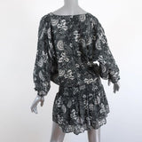 Ulla Johnson Dress Batu Charcoal Floral Print Cotton Size 2 Smocked Waist Mini available at CelebrityOwned.com img_6