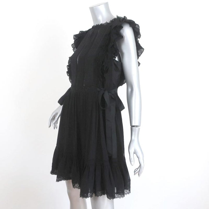 Ulla Johnson Dress Henriette Black Lace-Trim Cotton Size 0 Side-Tie Mini available at CelebrityOwned.com img_2