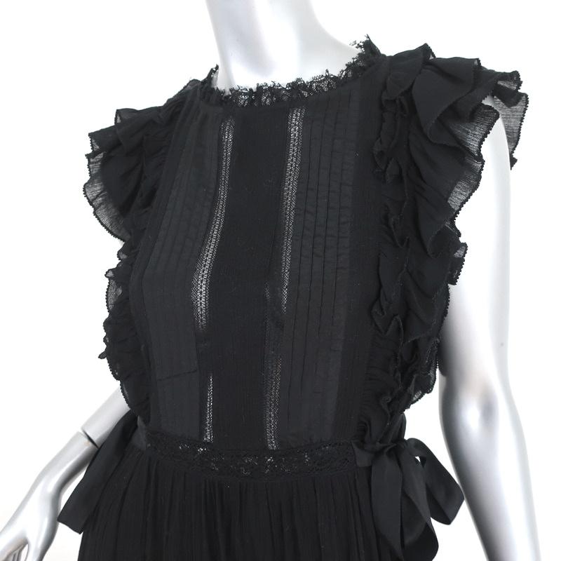 Ulla Johnson Dress Henriette Black Lace-Trim Cotton Size 0 Side-Tie Mini available at CelebrityOwned.com img_3