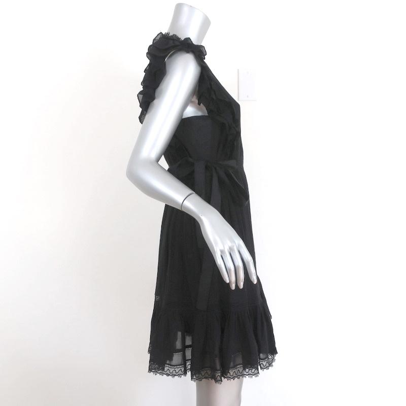 Ulla Johnson Dress Henriette Black Lace-Trim Cotton Size 0 Side-Tie Mini available at CelebrityOwned.com img_4