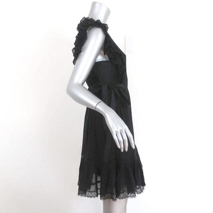 Ulla Johnson Dress Henriette Black Lace-Trim Cotton Size 0 Side-Tie Mini available at CelebrityOwned.com img_4