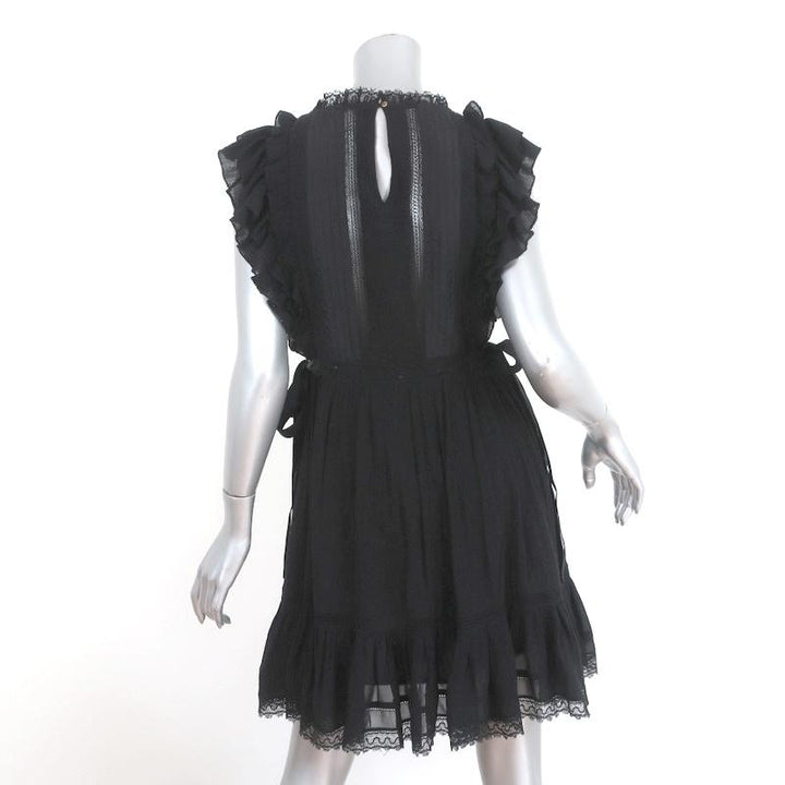 Ulla Johnson Dress Henriette Black Lace-Trim Cotton Size 0 Side-Tie Mini available at CelebrityOwned.com img_5
