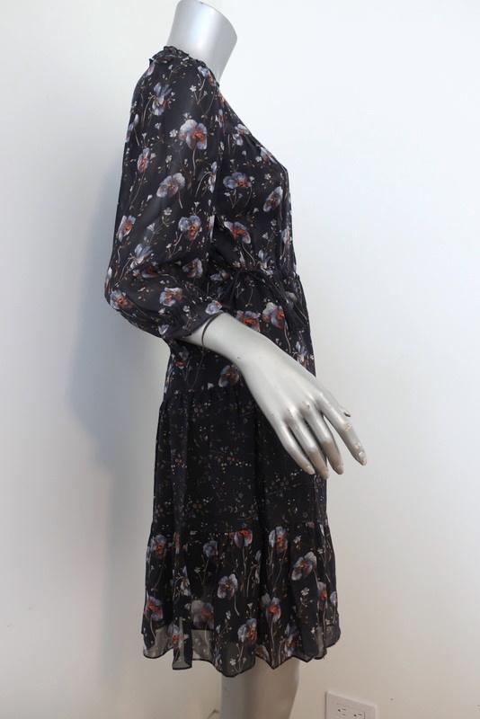 Ulla Johnson Dress Skye Navy Tiered Floral Print Silk Size 0 Tassel Drawstring available at CelebrityOwned.com img_2