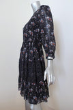 Ulla Johnson Dress Skye Navy Tiered Floral Print Silk Size 0 Tassel Drawstring available at CelebrityOwned.com img_4