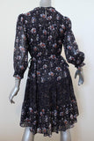 Ulla Johnson Dress Skye Navy Tiered Floral Print Silk Size 0 Tassel Drawstring available at CelebrityOwned.com img_5