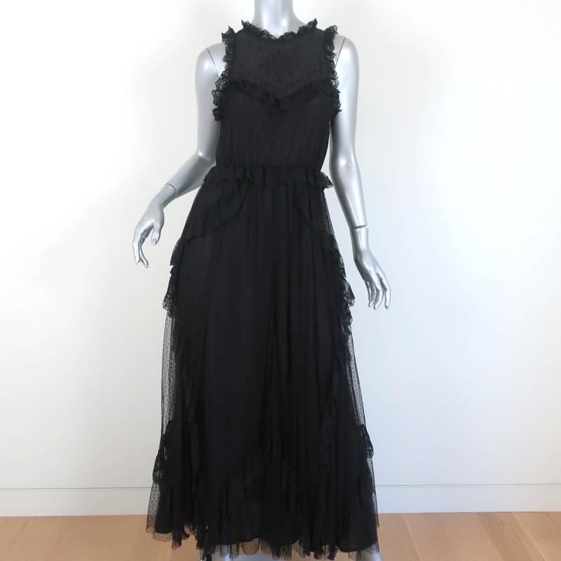 Ulla Johnson Maxi Dress Florence Black Ruffled Swiss Dot Embroidered L Celebrity Owned Ulla Johnson Maxi Dress Florence Black Ruffled Swiss Dot Embroidered L Celebrity Owned