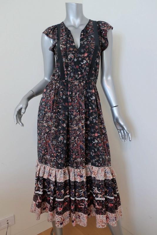 Ulla Johnson Midi Dress Zanna Midnight Floral Print Silk Size 0 Cap Sleeve available at CelebrityOwned.com img_1