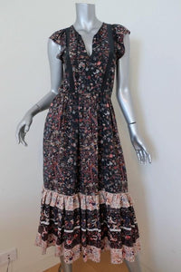 Ulla Johnson Midi Dress Zanna Midnight Floral Print Silk Size 0 Cap Sleeve available at CelebrityOwned.com img_1