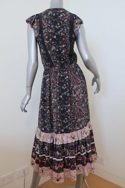 Ulla Johnson Midi Dress Zanna Midnight Floral Print Silk Size 0 Cap Sleeve available at CelebrityOwned.com img_5