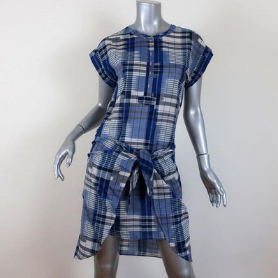 Ulla Johnson Tie-Front Mini Dress Theo Navy/White Plaid Size 0 available at CelebrityOwned.com img_1