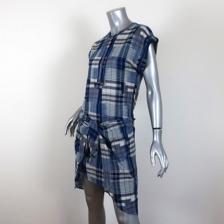 Ulla Johnson Tie-Front Mini Dress Theo Navy/White Plaid Size 0 available at CelebrityOwned.com img_4