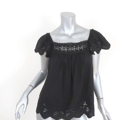 Ulla Johnson Top Ariel Black Embroidered Cotton-Linen Size 6 Cap Sleeve NEW available at CelebrityOwned.com img_1