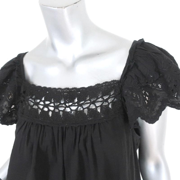 Ulla Johnson Top Ariel Black Embroidered Cotton-Linen Size 6 Cap Sleeve NEW available at CelebrityOwned.com img_3