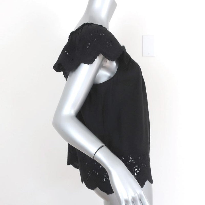 Ulla Johnson Top Ariel Black Embroidered Cotton-Linen Size 6 Cap Sleeve NEW available at CelebrityOwned.com img_4