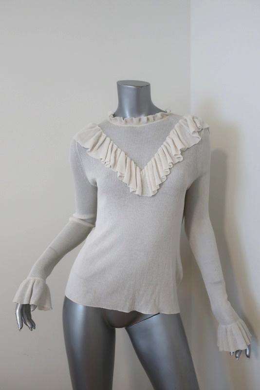 Ulla Johnson Top Maritza Cream Fine Ribbed Cotton Size Medium Ruffled Pullover available at CelebrityOwned.com img_1
