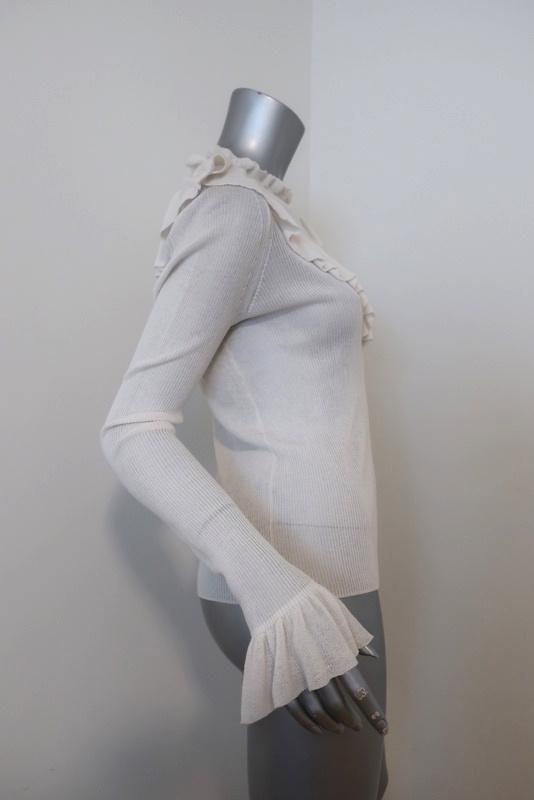 Ulla Johnson Top Maritza Cream Fine Ribbed Cotton Size Medium Ruffled Pullover available at CelebrityOwned.com img_2