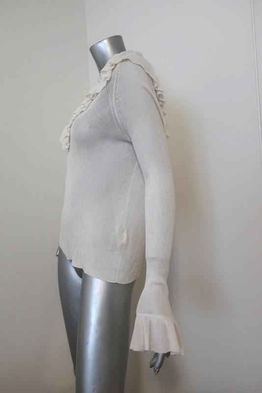 Ulla Johnson Top Maritza Cream Fine Ribbed Cotton Size Medium Ruffled Pullover available at CelebrityOwned.com img_4