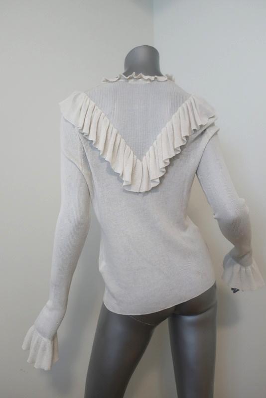 Ulla Johnson Top Maritza Cream Fine Ribbed Cotton Size Medium Ruffled Pullover available at CelebrityOwned.com img_5