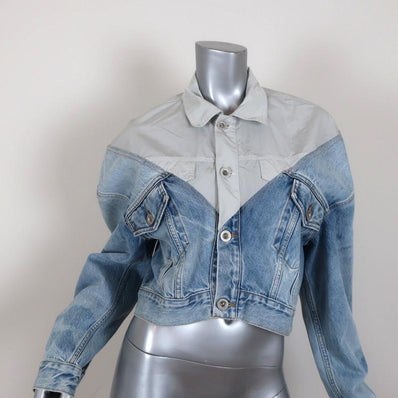 Unravel Project Hybrid Chopped Denim Jacket Light Blue Size 36 available at CelebrityOwned.com img_1
