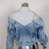 Unravel Project Hybrid Chopped Denim Jacket Light Blue Size 36 available at CelebrityOwned.com img_5