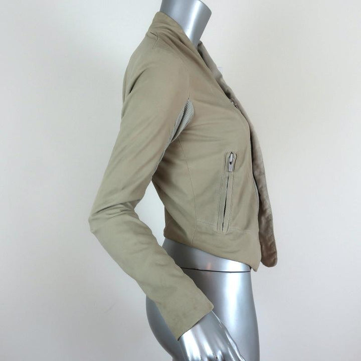 VEDA Boss Suede Jacket Light Beige Size Petite available at CelebrityOwned.com img_5