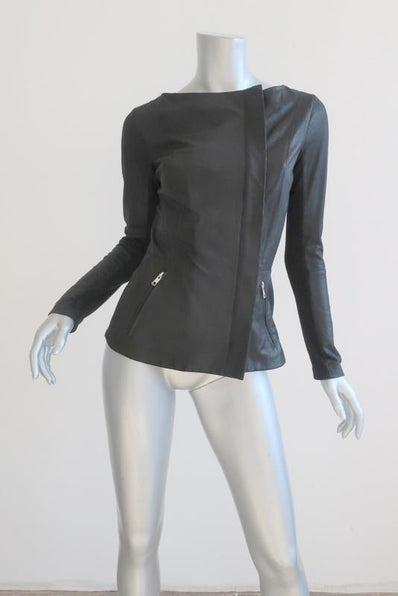 VEDA Leather Jacket Black Size Small Asymmetrical Zip Moto Jacket available at CelebrityOwned.com img_1