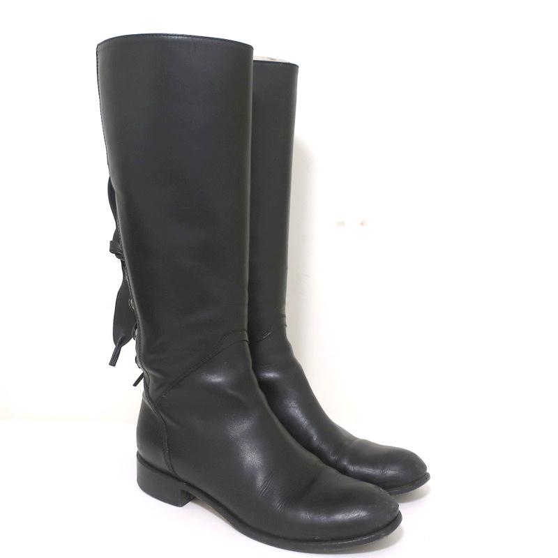 Valentino Ascot Ribbon Lace-Up Riding Boots Black Leather Size 39 Knee High Flat available at CelebrityOwned.com img_1