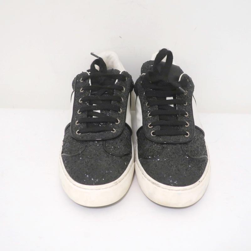 Valentino Glitter Flycrew Rockstud Sneakers Black/White Size 38 available at CelebrityOwned.com img_4