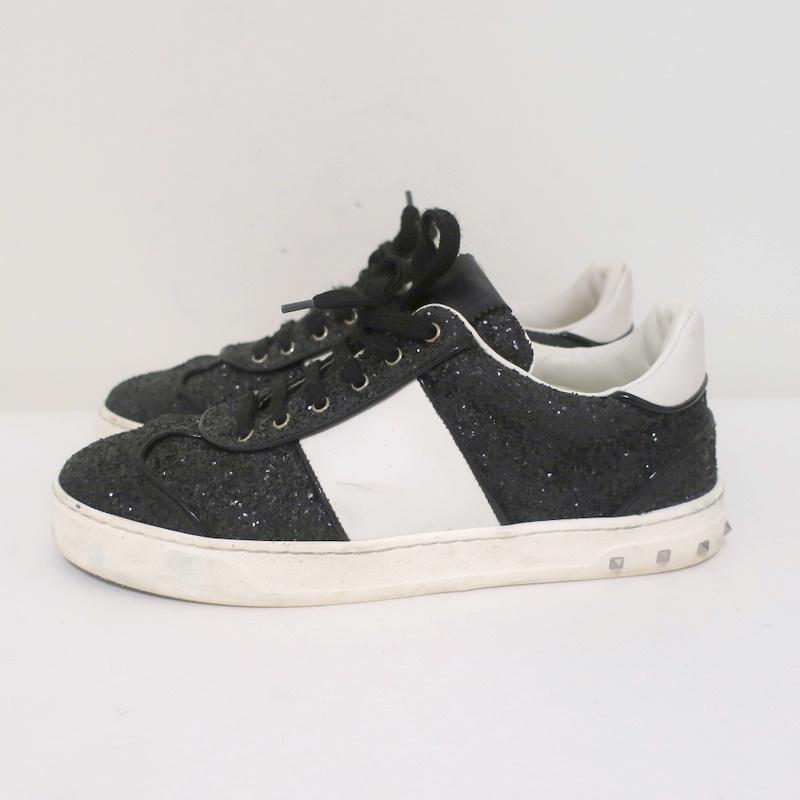Valentino Glitter Flycrew Rockstud Sneakers Black/White Size 38 available at CelebrityOwned.com img_6