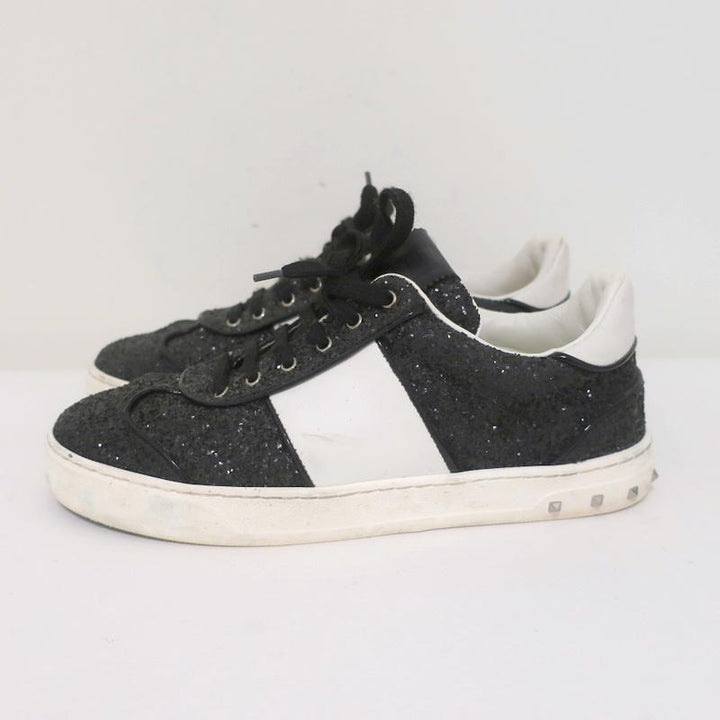 Valentino Glitter Flycrew Rockstud Sneakers Black/White Size 38 available at CelebrityOwned.com img_6