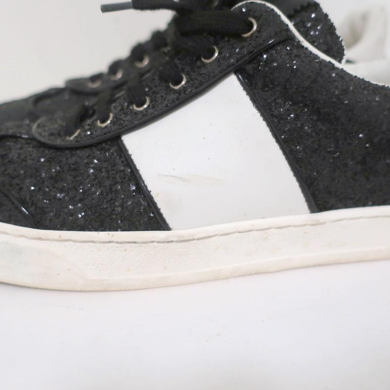 Valentino Glitter Flycrew Rockstud Sneakers Black/White Size 38 available at CelebrityOwned.com img_7