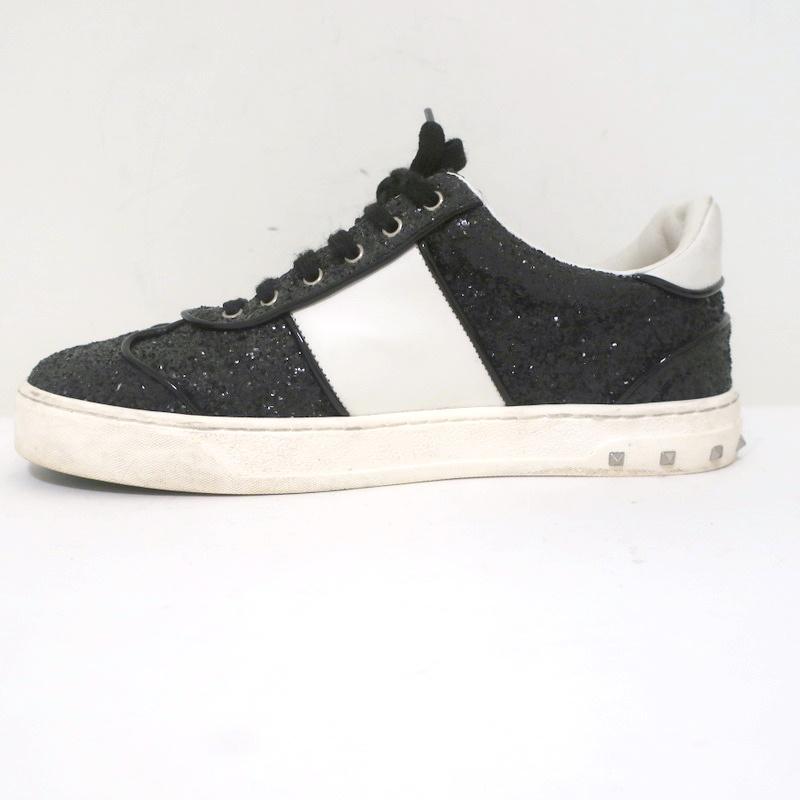 Valentino Glitter Flycrew Rockstud Sneakers Black/White Size 38 available at CelebrityOwned.com img_8