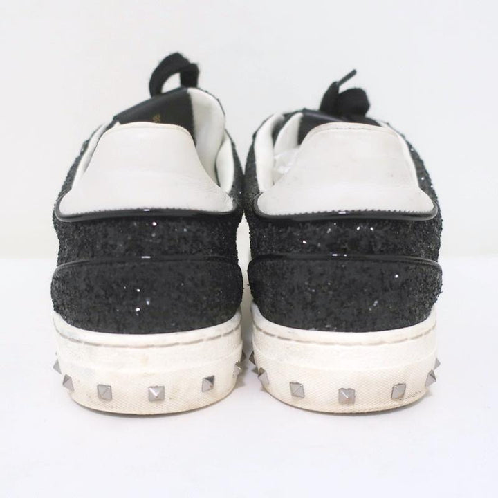 Valentino Glitter Flycrew Rockstud Sneakers Black/White Size 38 available at CelebrityOwned.com img_9