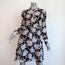 Valentino Keyhole Dress Black Floral Print Silk Size 4 Long Sleeve Button-Front