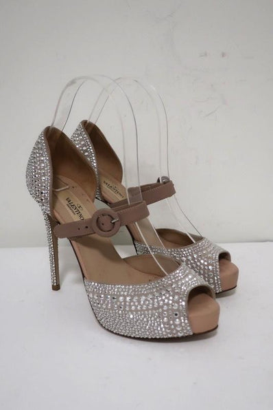 Valentino Microstud Mary Jane Pumps Crystal-Embellished Nude Leather Size 35.5 available at CelebrityOwned.com img_1