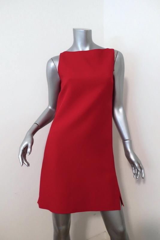 Valentino Mini Dress Red Wool-Silk Crepe Size 2 Boatneck Sleeveless Shift available at CelebrityOwned.com img_1