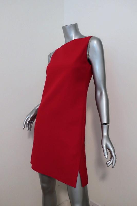 Valentino Mini Dress Red Wool-Silk Crepe Size 2 Boatneck Sleeveless Shift available at CelebrityOwned.com img_2