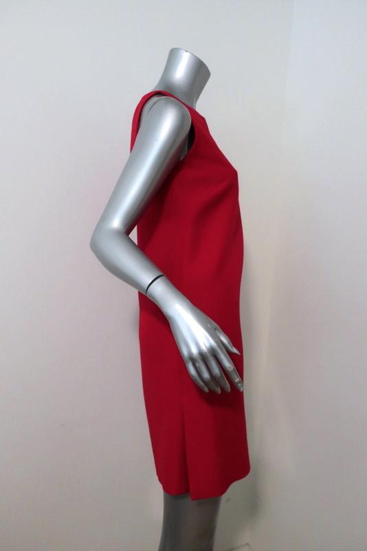 Valentino Mini Dress Red Wool-Silk Crepe Size 2 Boatneck Sleeveless Shift available at CelebrityOwned.com img_3