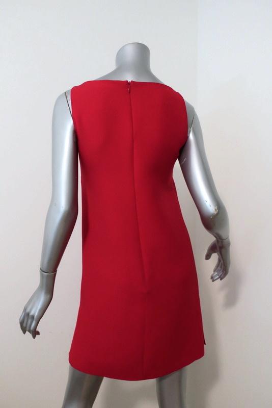Valentino Mini Dress Red Wool-Silk Crepe Size 2 Boatneck Sleeveless Shift available at CelebrityOwned.com img_4