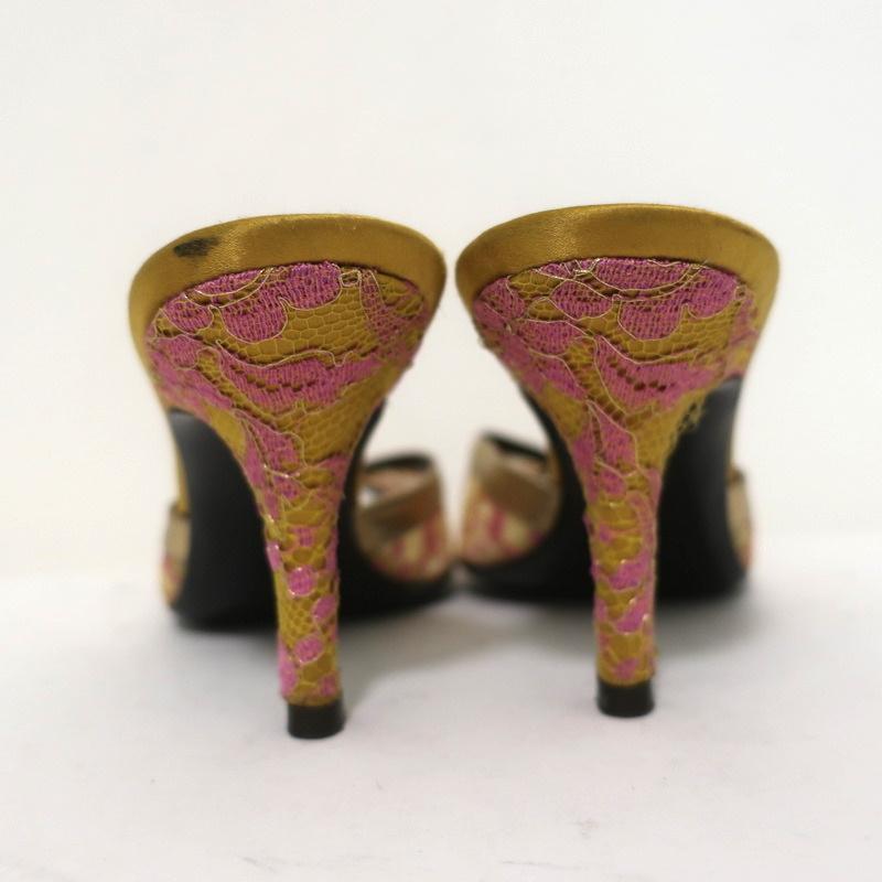 Valentino Peep Toe Mules Gold Metallic Leather-Trim Lace Size 38 Slide Heels available at CelebrityOwned.com img_7