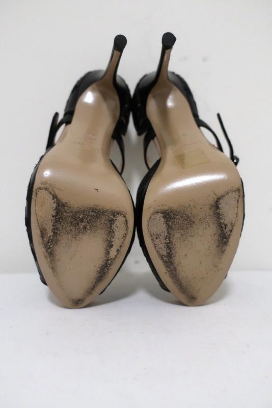 Valentino Platform Sandals Black Laser-Cut Leather Size 35.5 d&