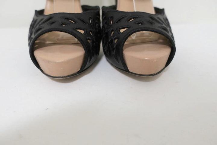 Valentino Platform Sandals Black Laser-Cut Leather Size 35.5 d&