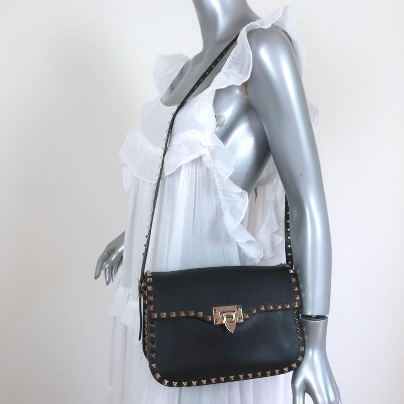 Valentino Rockstud Flap Shoulder Bag Black Leather
